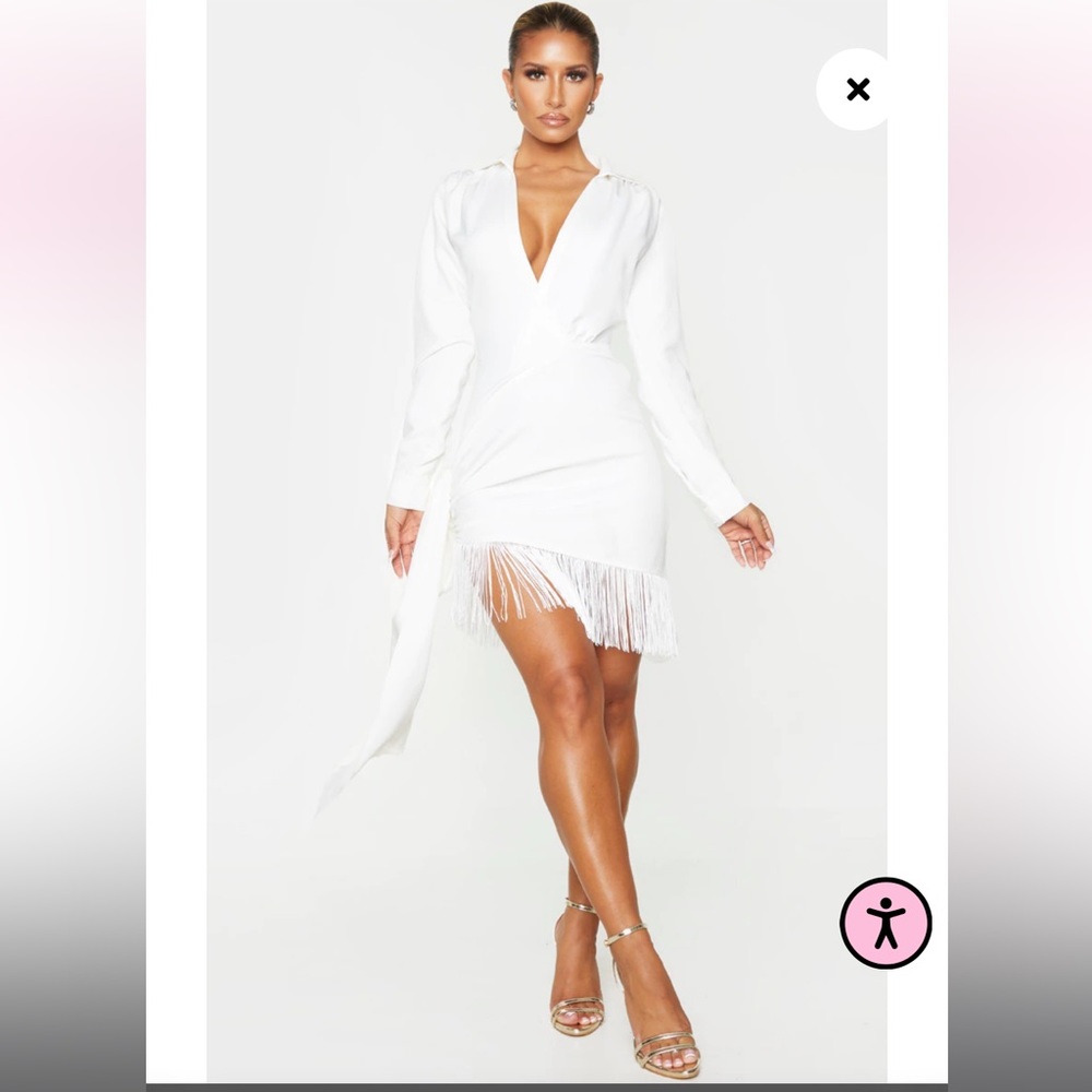 Long Sleeve Tassel Hem Drape Detail Bodycon Dress